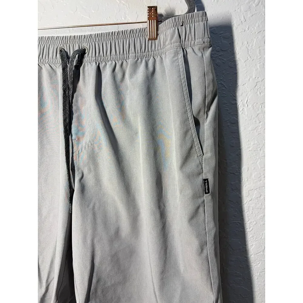 O'neill Mens Hybrid Gray Drawstring Athletic Performance Shorts XXL Casual
